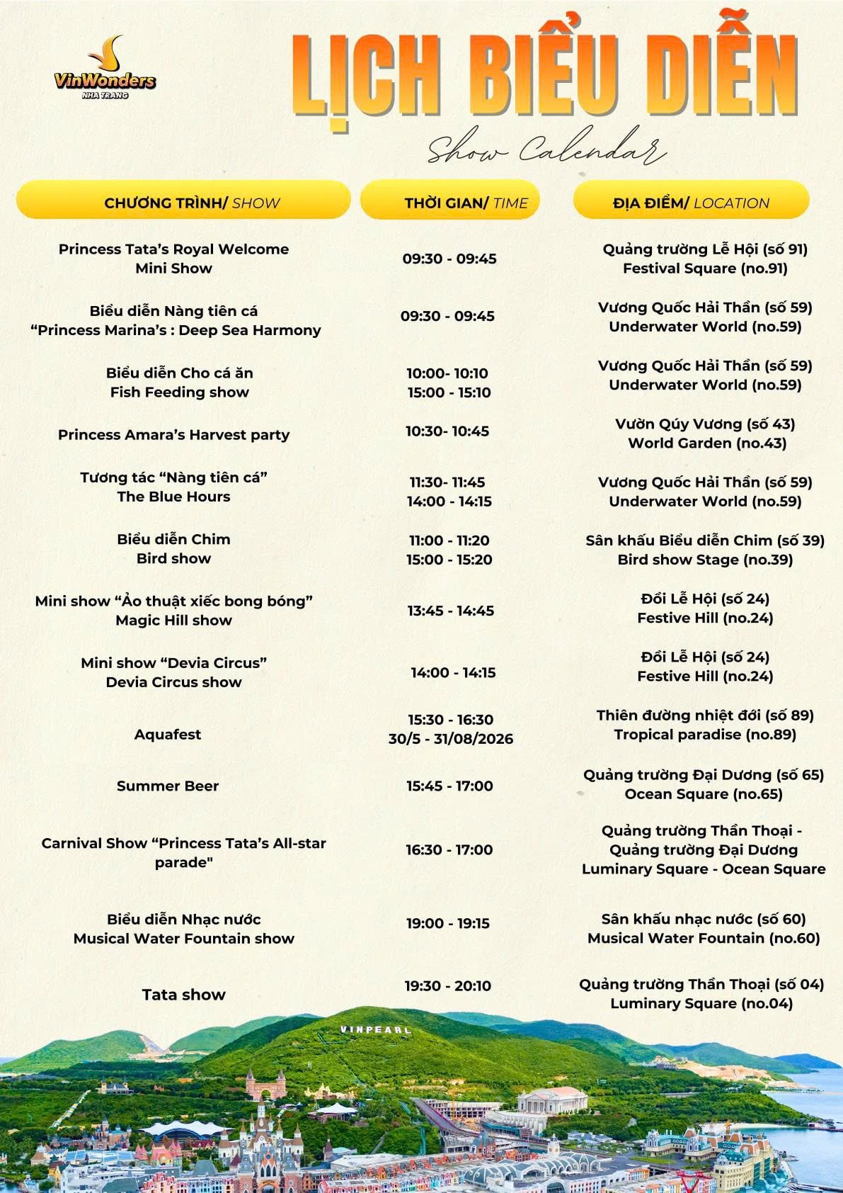 lịch sự kiện VinWonders Nha Trang