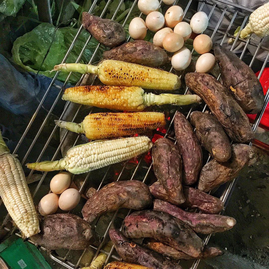 Grilled corn and sweet potato