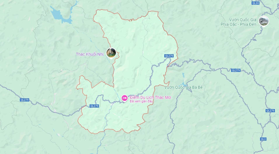 The Na Hang district map highlights its abundant natural attractions