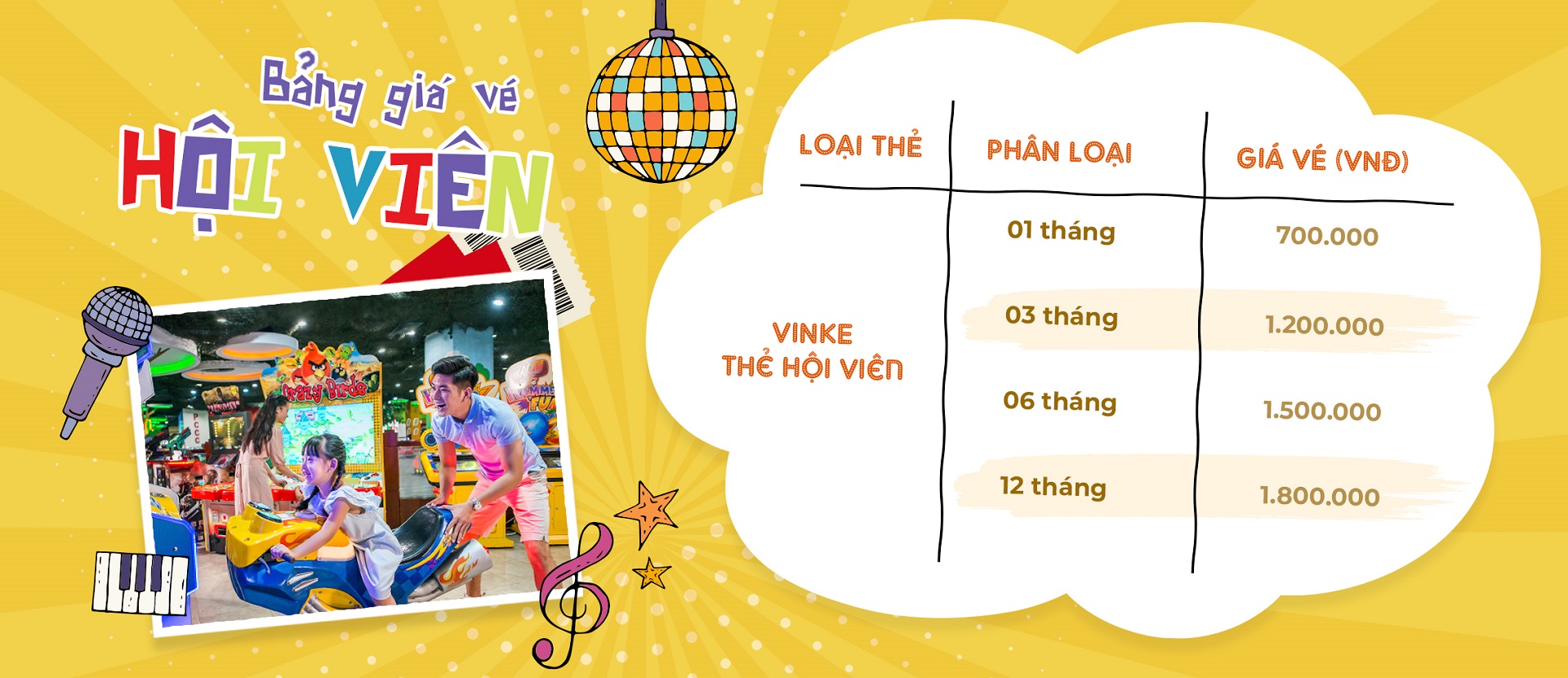 Bảng giá vé hội viên