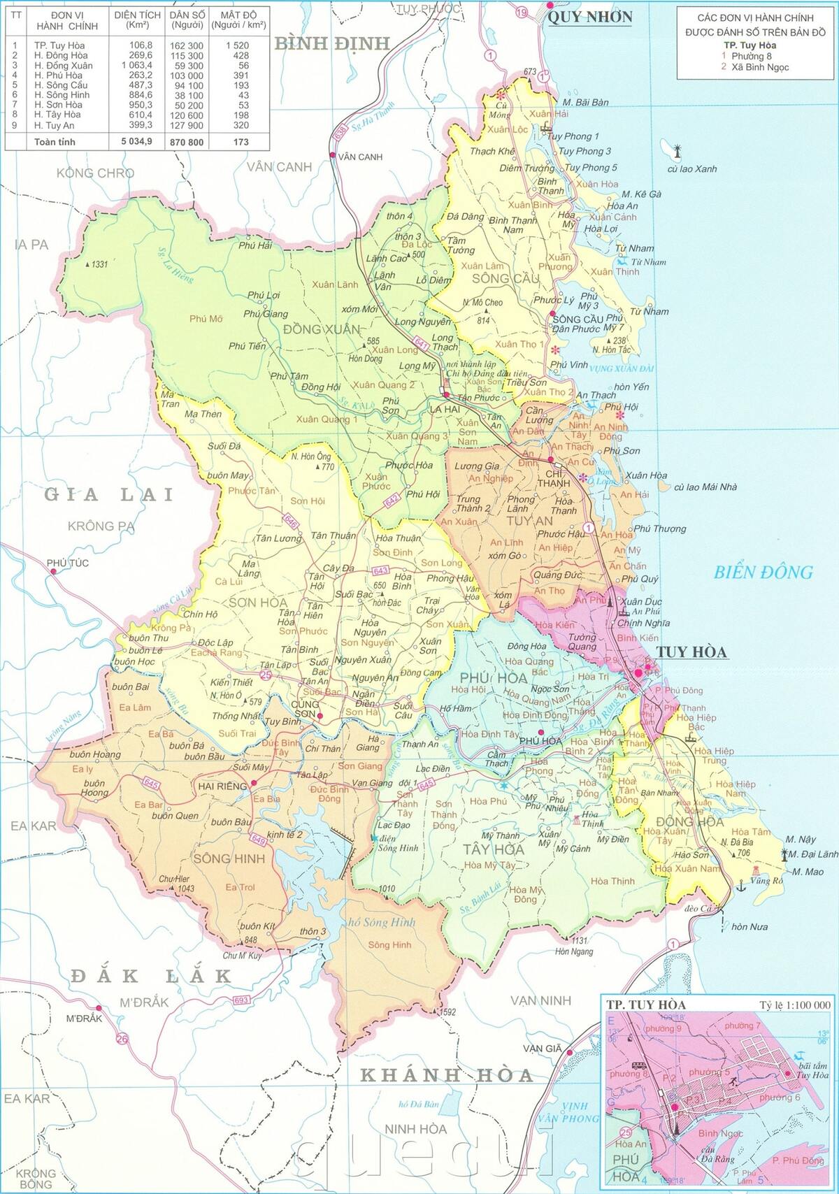 bản đồ hành chính Phú Yên