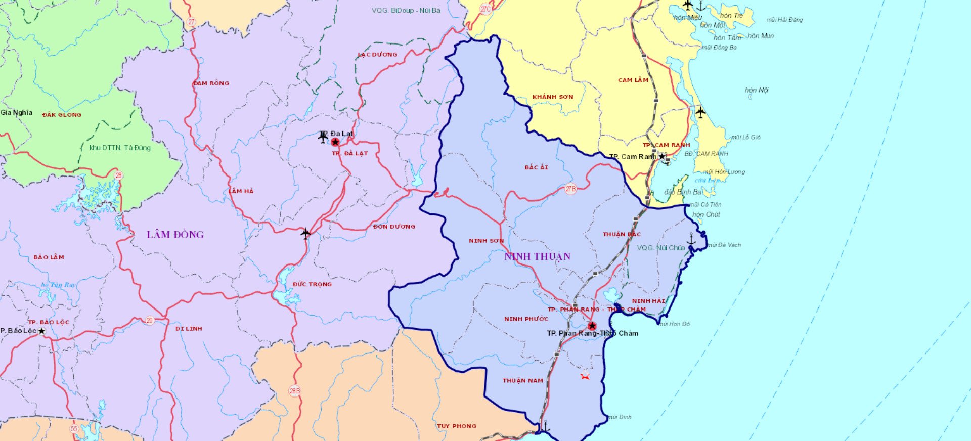 Bản đồ Ninh Thuận trước sáp nhập
