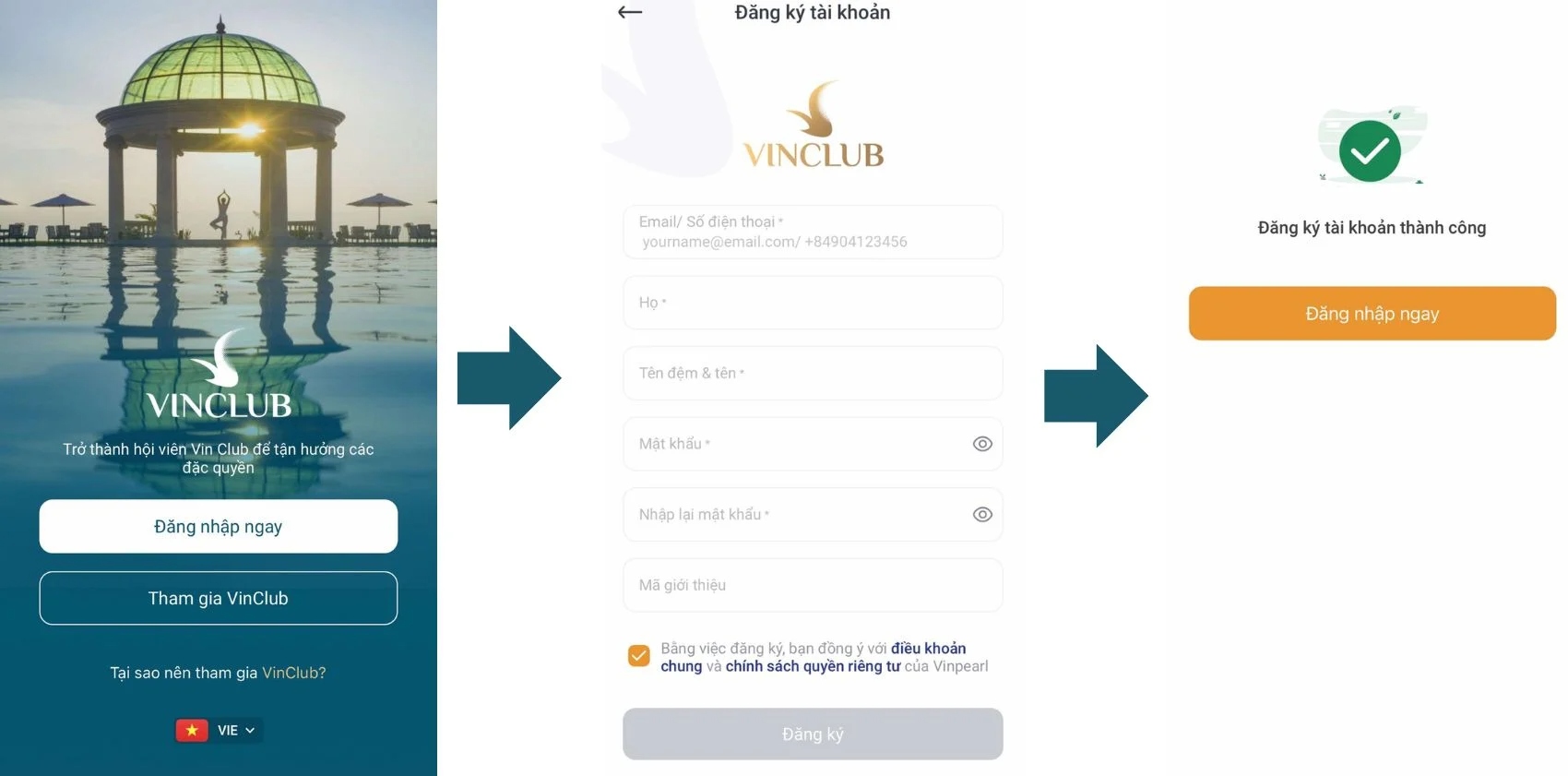 Đăng ký tài khoản trên app Vinpearl