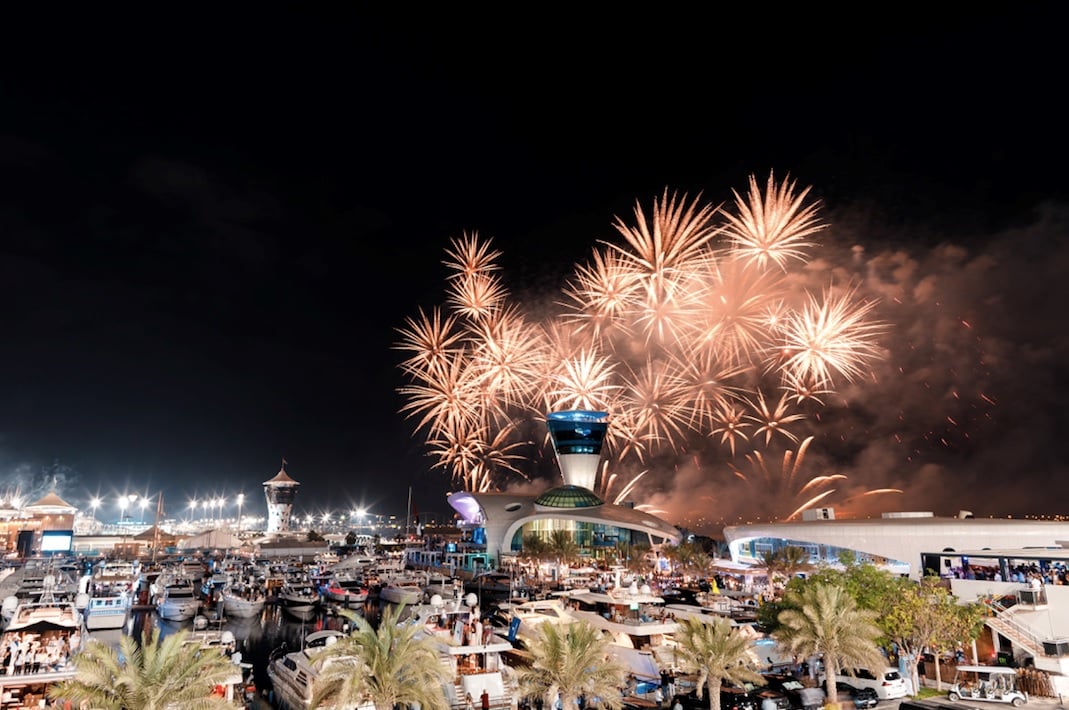fireworks lighting up the sky at Yas Marina