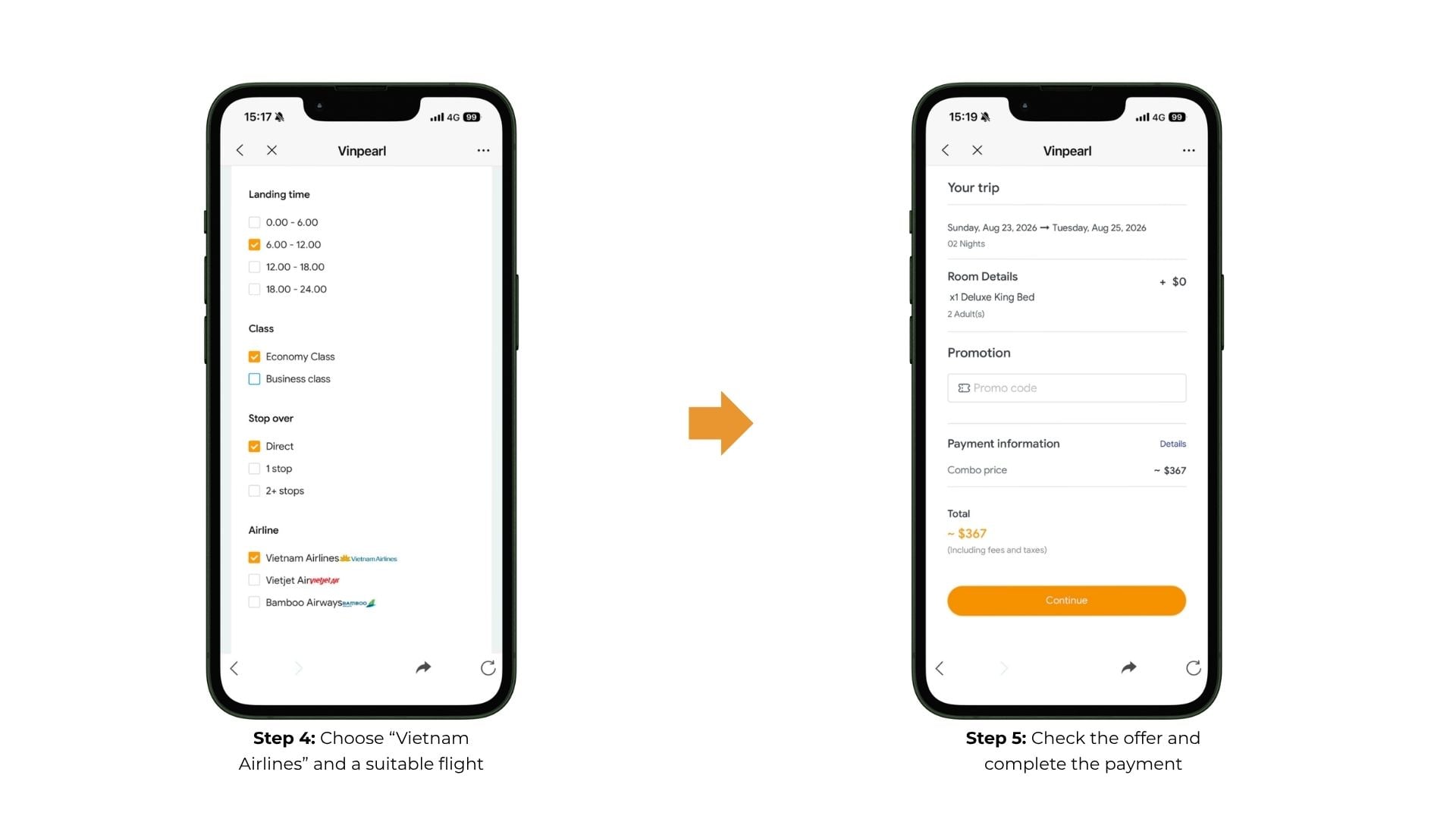 Instructions for booking Vinpearl x Vietnam Airlines combos