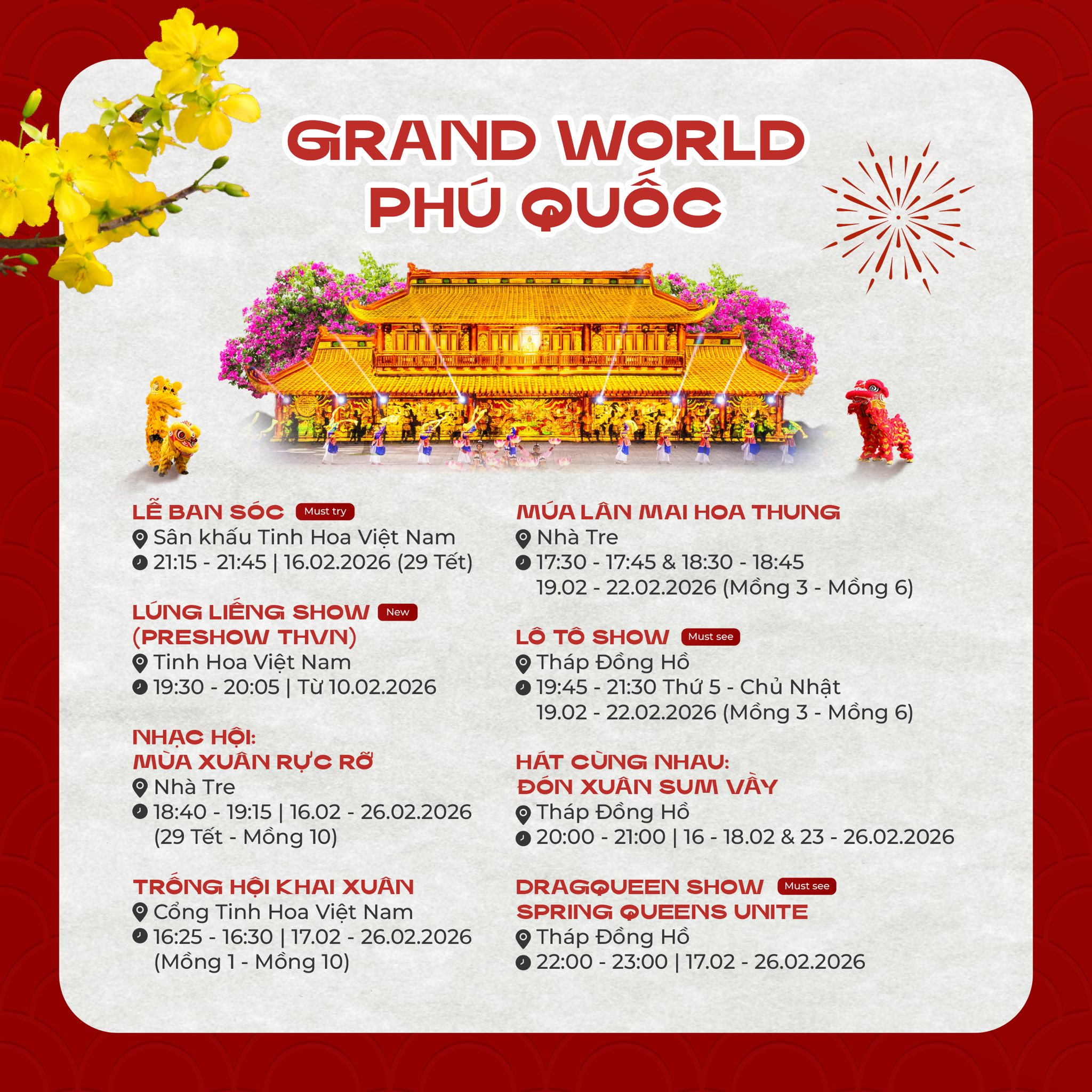 Lịch sự kiện Tết Grand World Phú Quốc