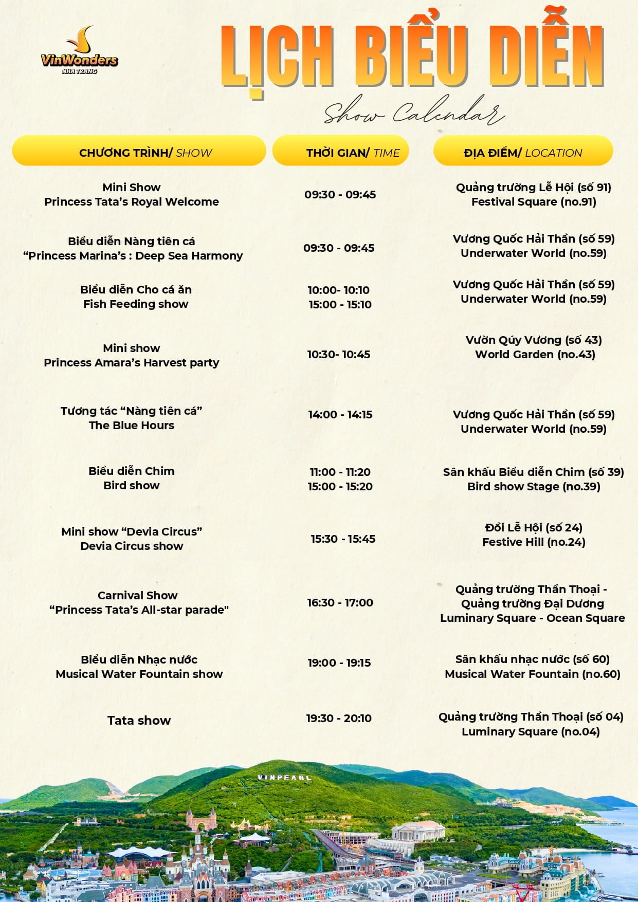 lịch sự kiện VinWonders Nha Trang