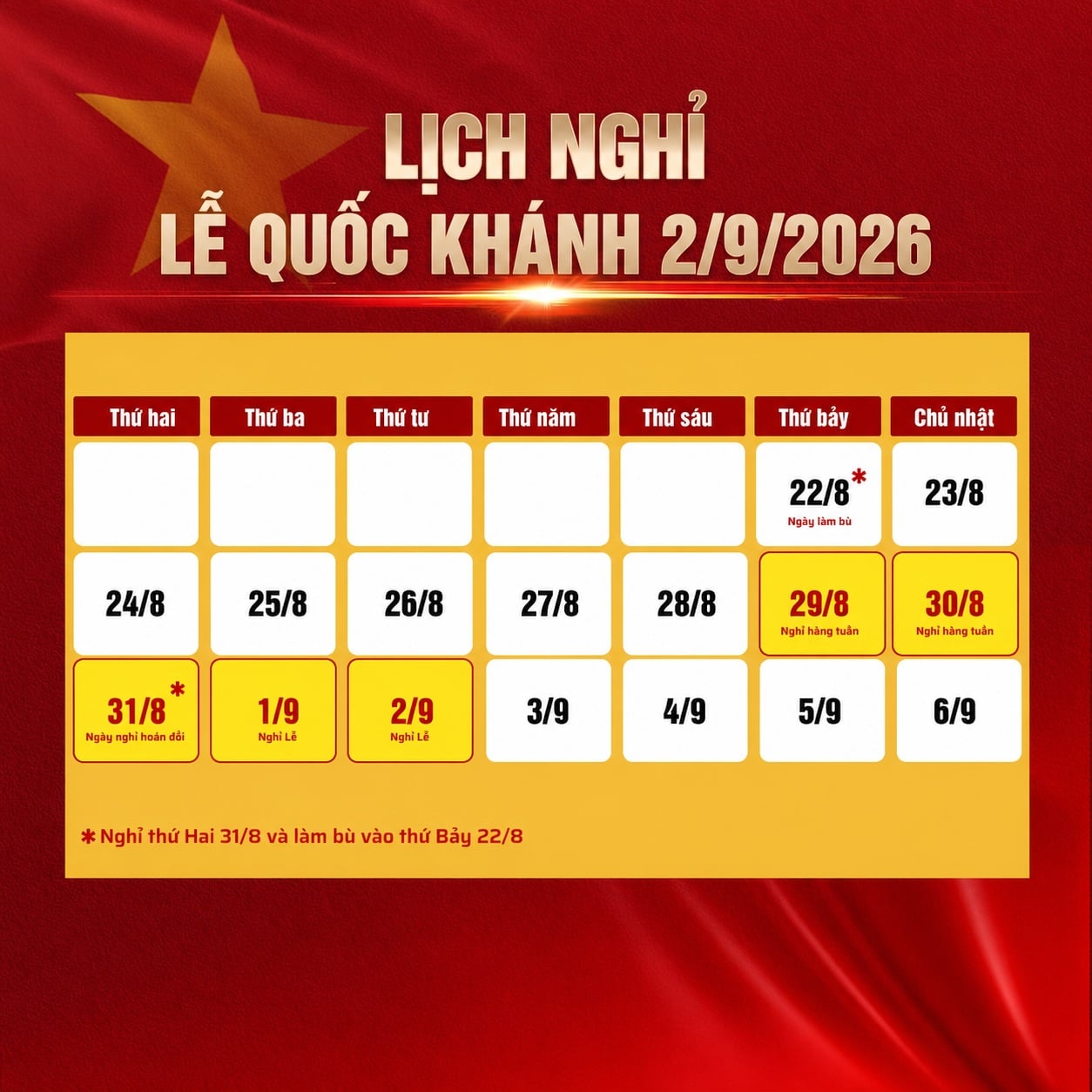 lịch nghỉ 2/9
