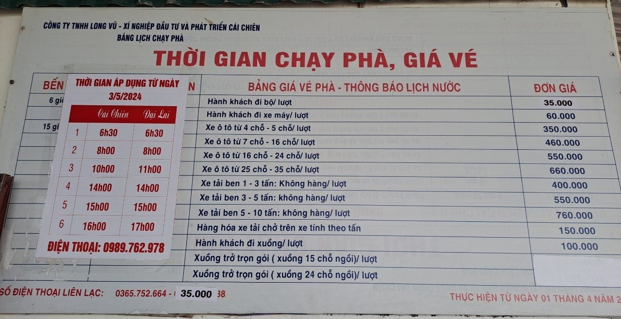 Lịch trình, giá phà đi đảo Cái Chiên