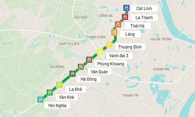 Bản đồ tàu điện Cát Linh - Hà Đông